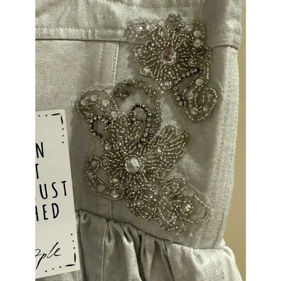 Free People Janelle Bubble Dress Denim Beaded Romper 0 NWT - Picture 10 of 11